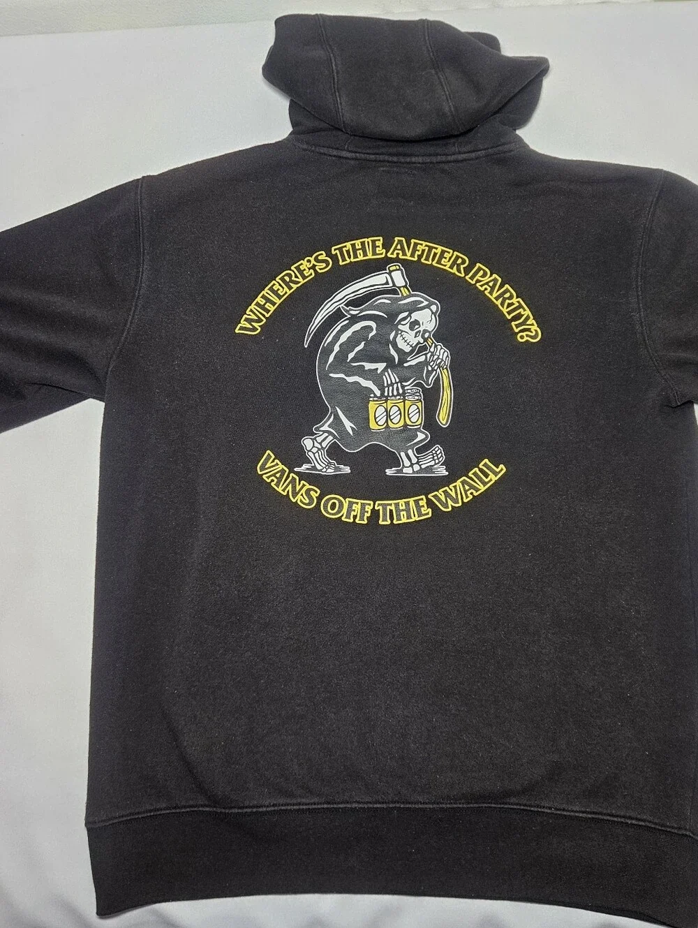 Vans Off The Wall Hoodie Mens Small Black Grim Reaper After Party Beer Graphic